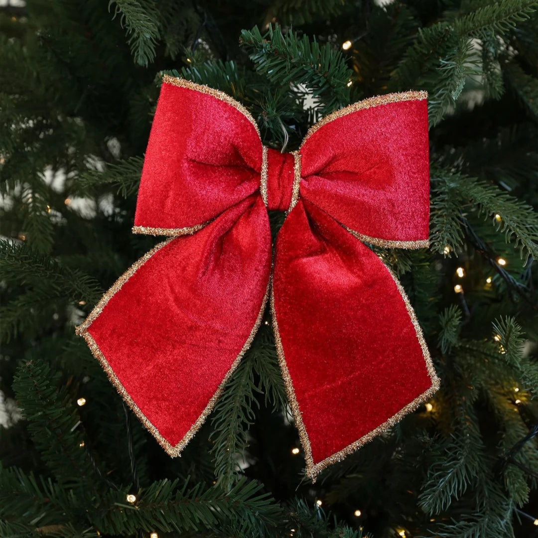 Red Velvet Gold-Edged Christmas Bow Tree Ornament