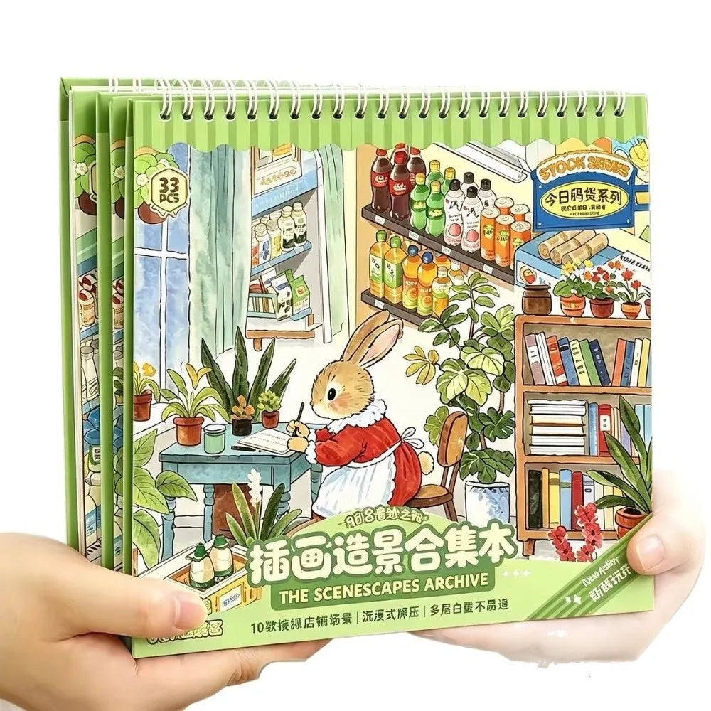 3D Bunny Shop Scene Sticker Book – DIY Scrapbook Craft