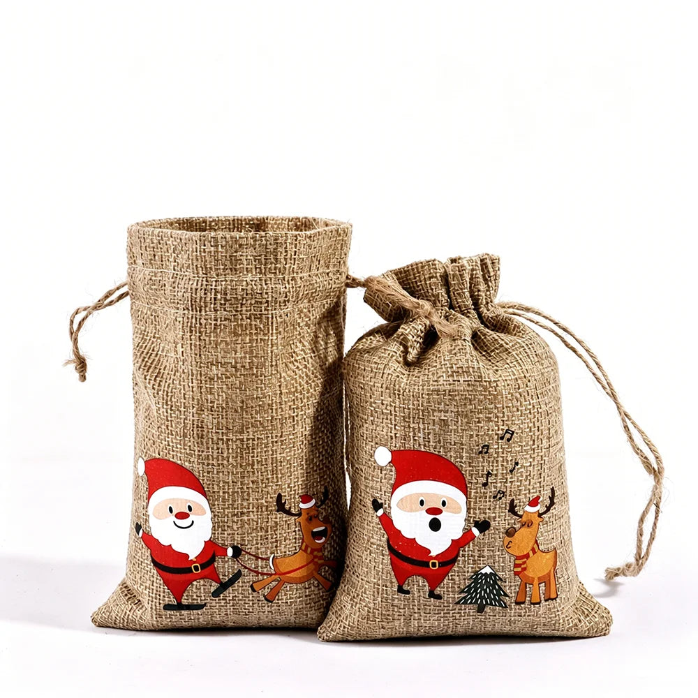 Christmas Burlap Drawstring Gift Bag – Festive Linen Pouch