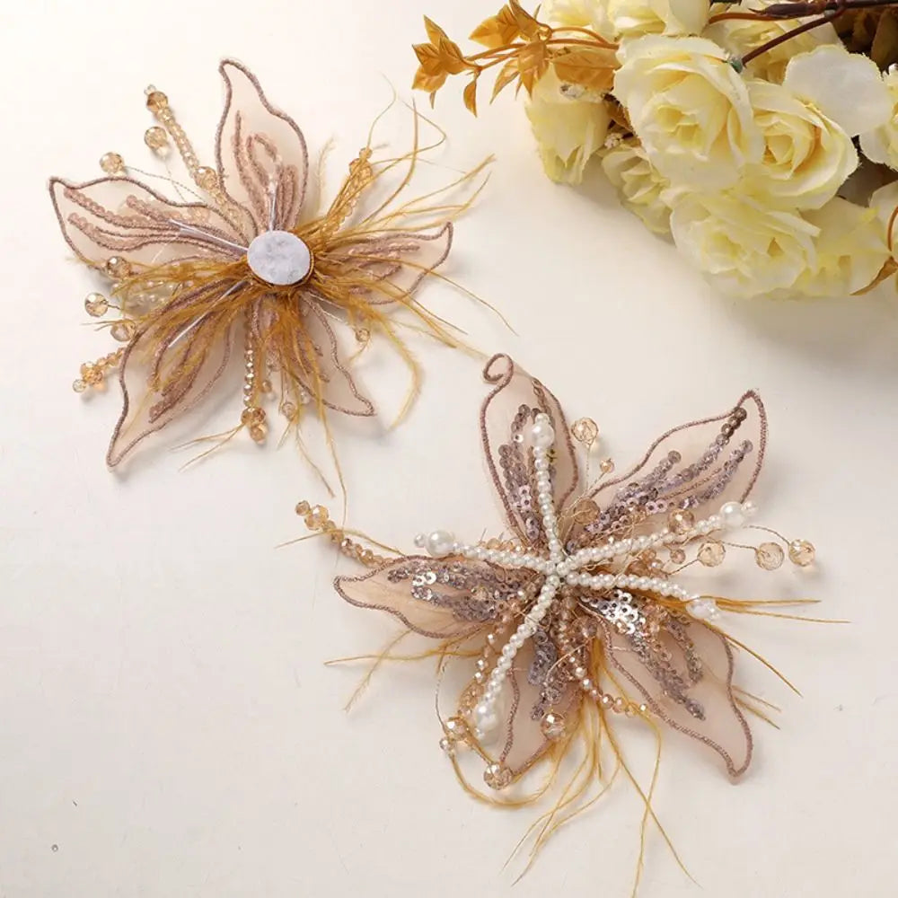 3D Organza Flower Patch – Pearl Crystal Lace Appliqué DIY