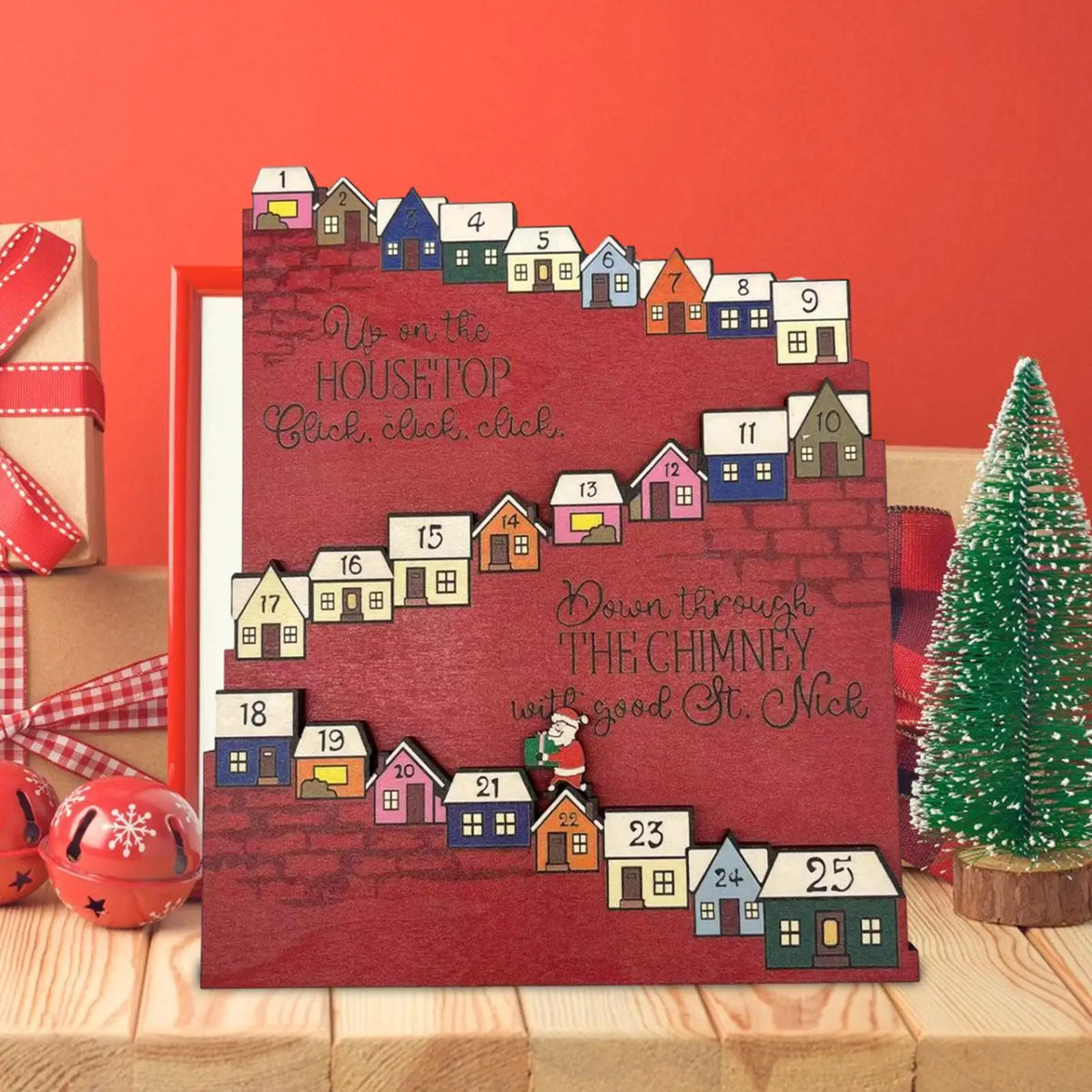 Reusable Wooden Advent Calendar with Santa Figure | Christmas Decor