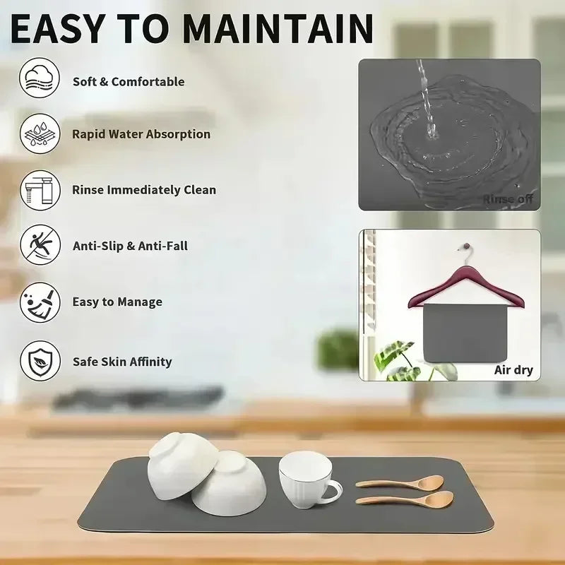 Floral Diatom Mud Absorbent Kitchen Drying Mat – Non-Slip
