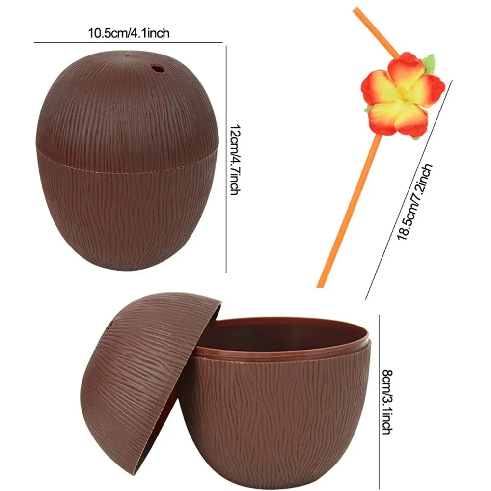 Tropical Coconut Drinking Cup with Straw | Hawaiian Party