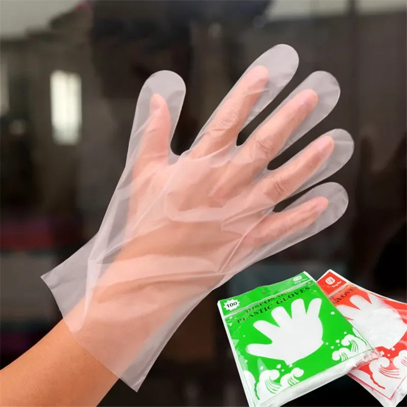 100-Pack Disposable Plastic Gloves for Kitchen, BBQ & Food Prep