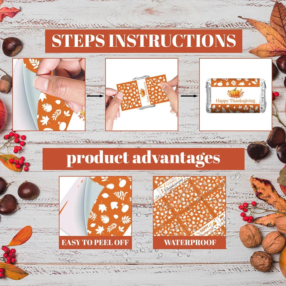 Thanksgiving Mini Candy Bar Wrapper Stickers – 20-Pack Party