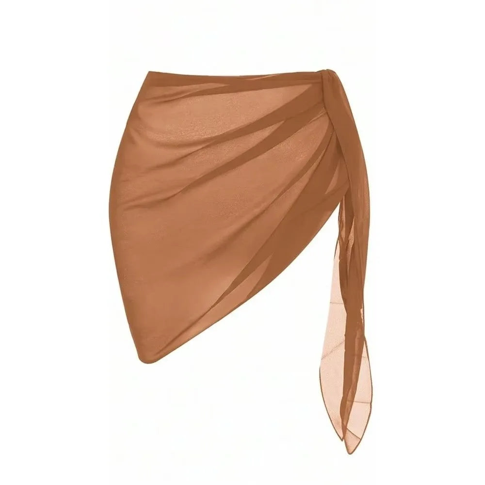 Women's Sheer Beach Wrap Skirt – Solid Color Bikini Cover-Up