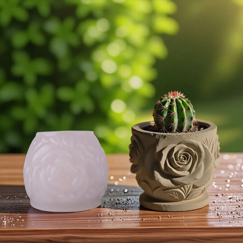 Lotus Rose Flower Pot Silicone Mold – Resin, Gypsum & Candle