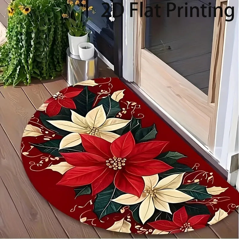 Winter Half Round Door Mat – Non-Slip Snowflake Rug