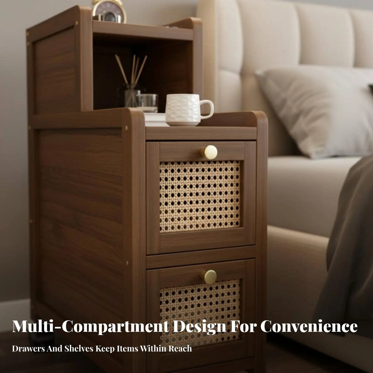 Narrow Bamboo Drawer Chest – Slim Space-Saving Nightstand
