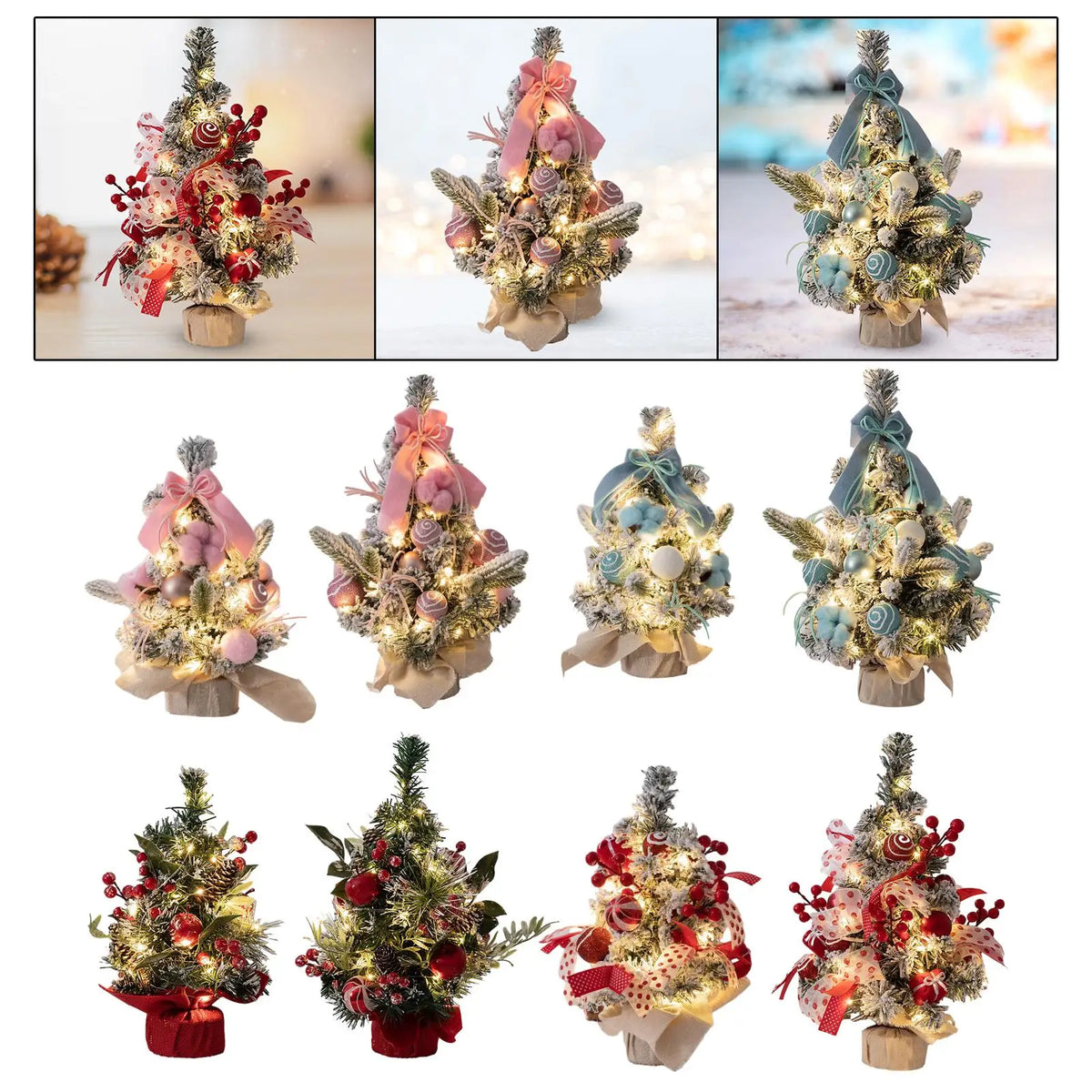 Mini Christmas Tree with Lights – Artificial PVC Desktop Decor
