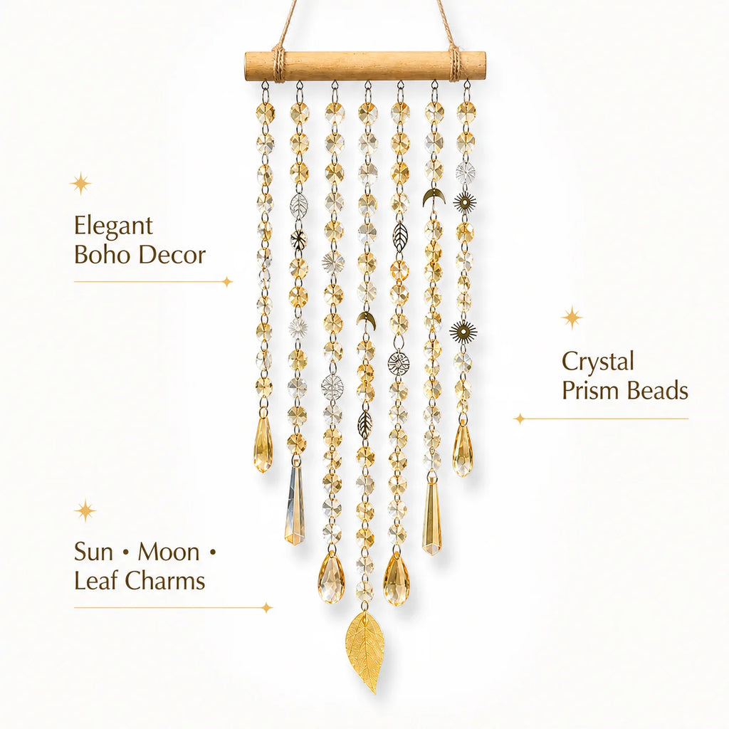 Boho Crystal Sun Catcher Hanging Decor – Sun Moon Leaf Charms