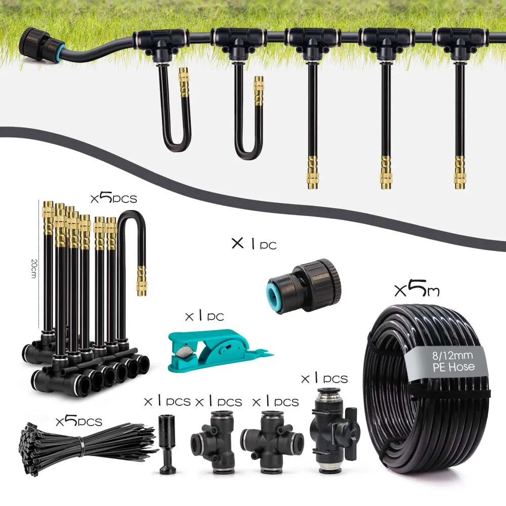 Garden Misting Cooling System Kit – Flexible Adjustable Nozzles