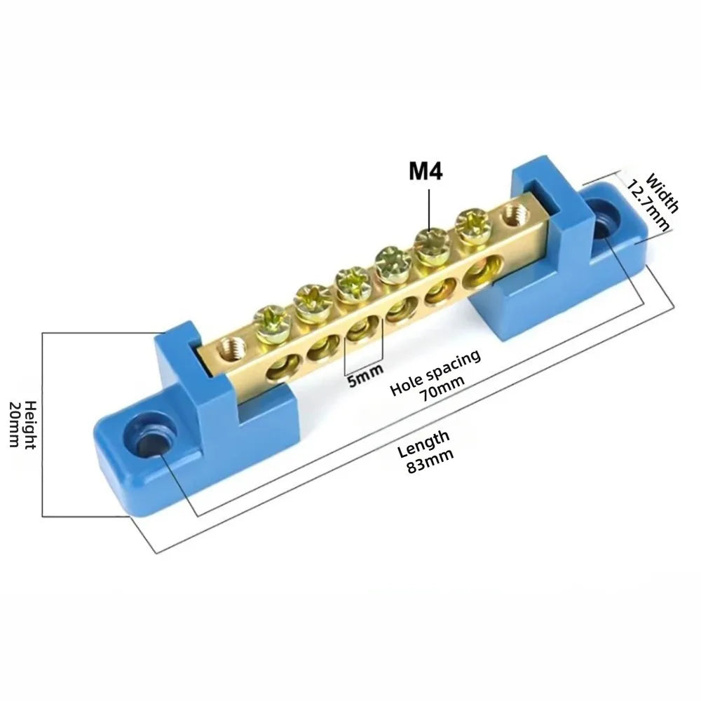 6x9mm Copper Ground Bar 4–12 Hole Insulated Terminal Block