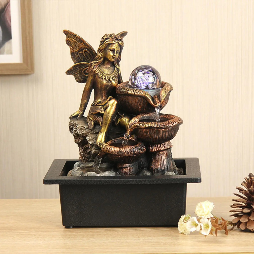 Resin Desktop Fountain Mini Waterfall with LED Rolling Light