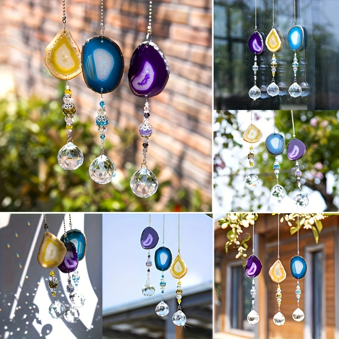 Agate Suncatcher with 30mm Crystal Ball | Geode Window Ornament