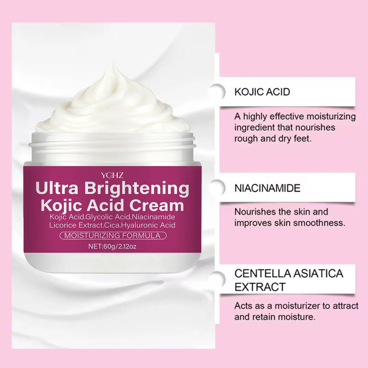 Kojic Acid Brightening Cream – Niacinamide, Vitamin C & E