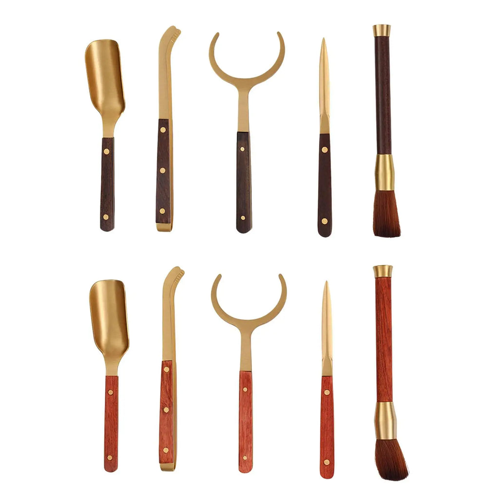 Kung Fu Tea Ceremony Set – 5-Piece Metal & Wood Utensils