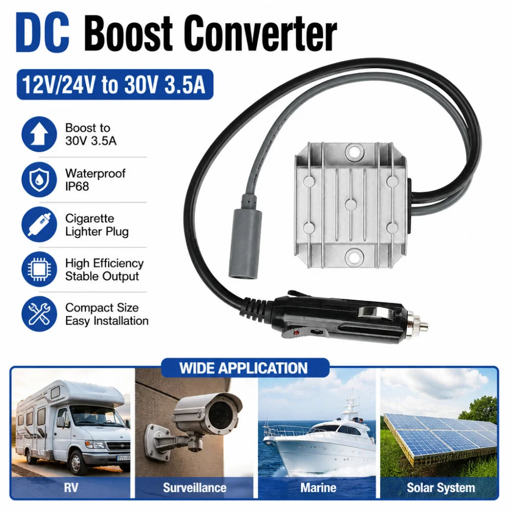 DC 12V/24V to 30V 3.5A Step-Up Boost Converter | Lighter Plug