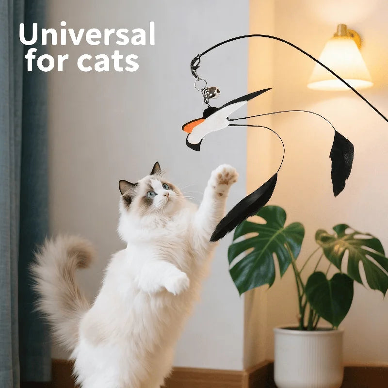 Cat Feather Teaser Wand Toy with Bells – Interactive Play