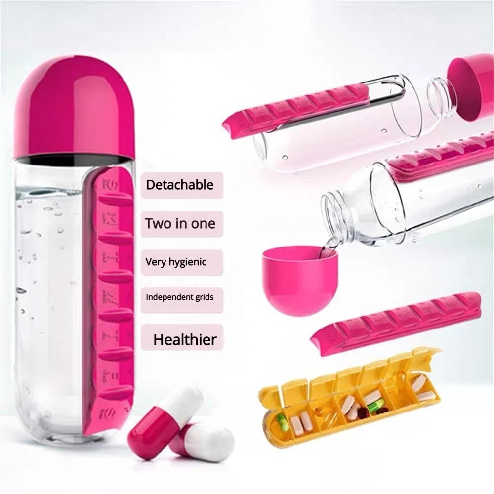 2-in-1 Water Bottle & Pill Organizer – BPA-Free Sports Bottle