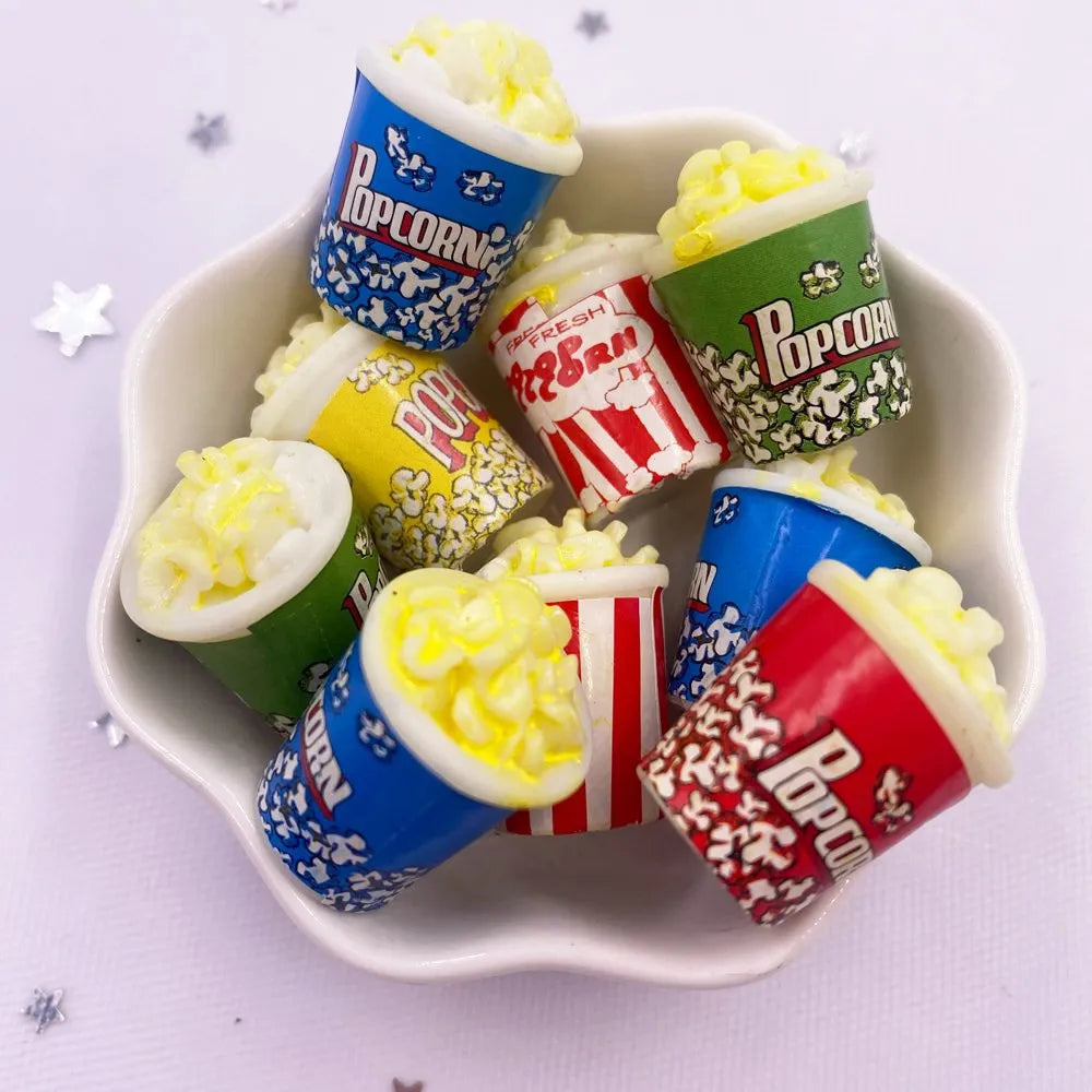 10-Piece 3D Resin Popcorn Flatback Cabochons for DIY Crafts