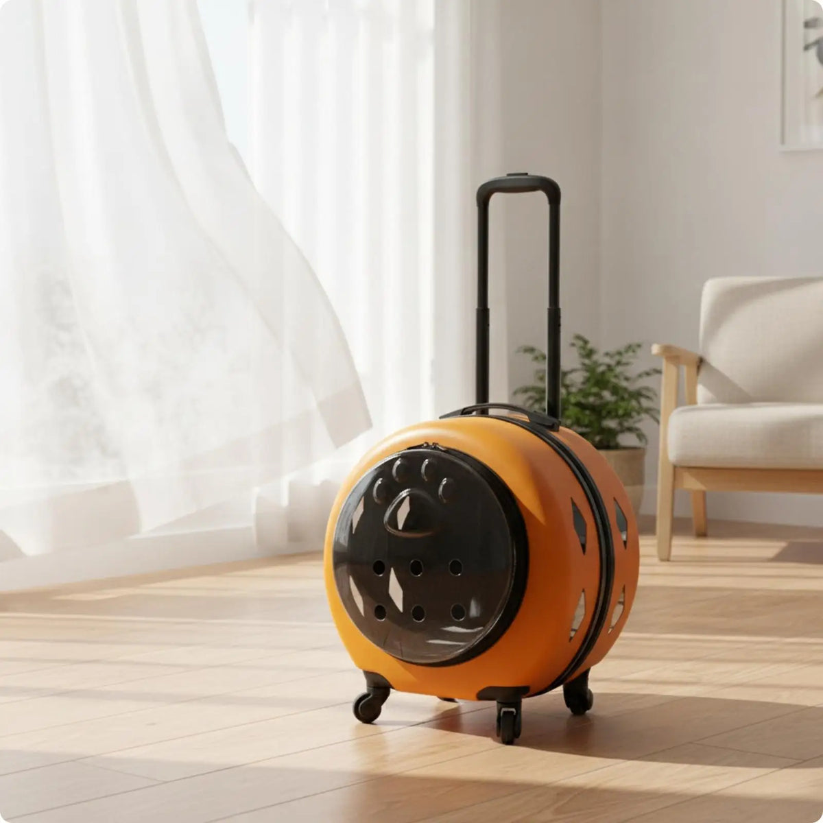 Wheeled Transparent Hard-Sided Pet Carrier Suitcase for Cats & Dogs