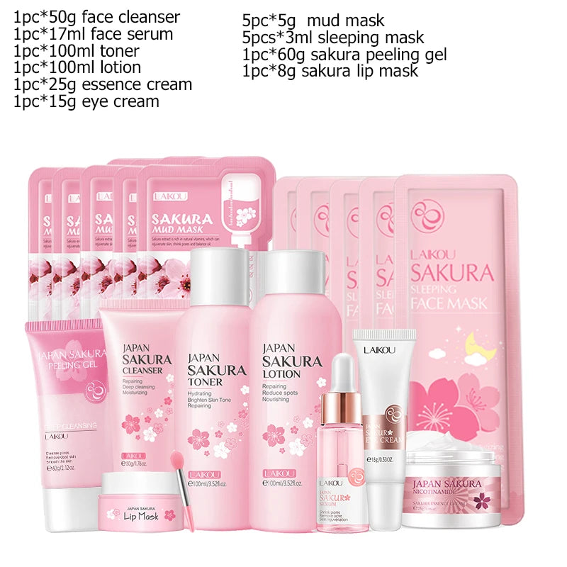 LAIKOU Sakura Skincare Set – Cleanser, Serum, Toner & SPF