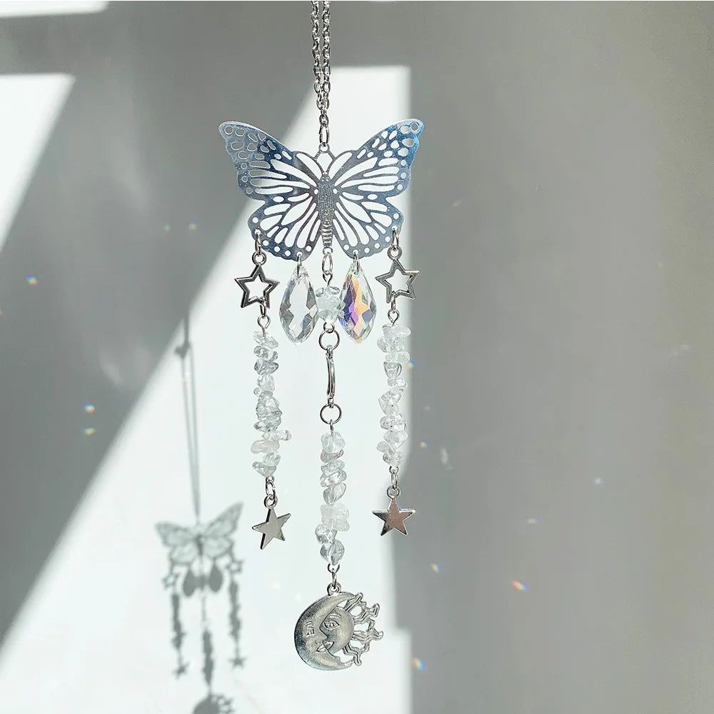 Butterfly Crystal Sun Catcher – Gemstone, Moon & Star Charms