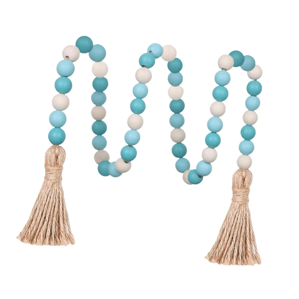 Natural Wood Bead Garland with Tassel | Boho Farmhouse Décor