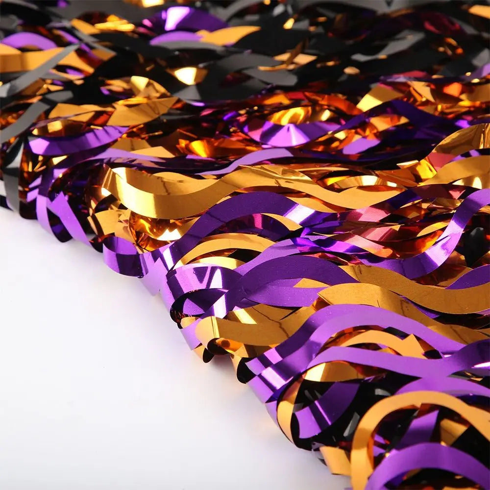 Halloween Metallic Tinsel Table Skirt – Black Purple Orange