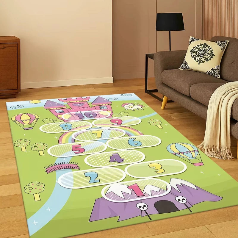 Kids Hopscotch Play Rug – Non-Slip Cartoon Area Rug