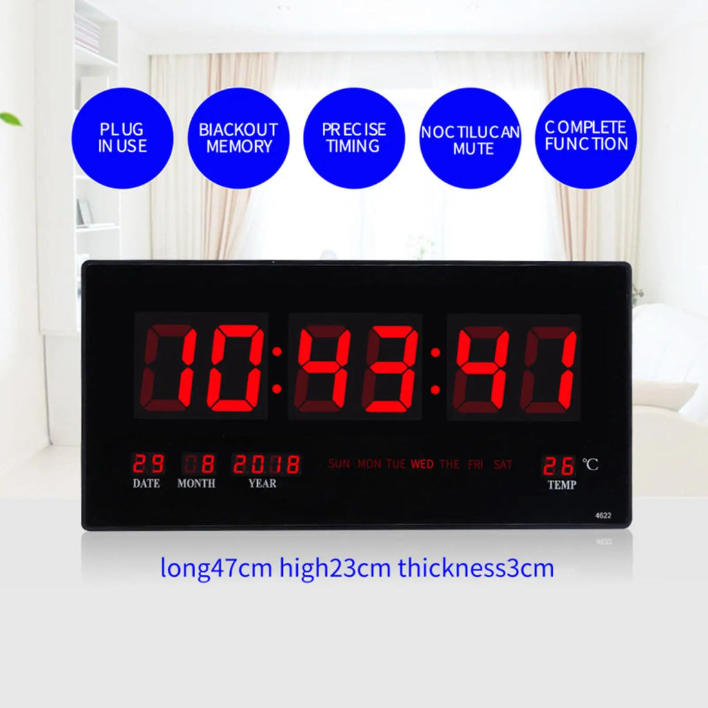 Silent LED Wall Clock – Date, Temperature & Night Display