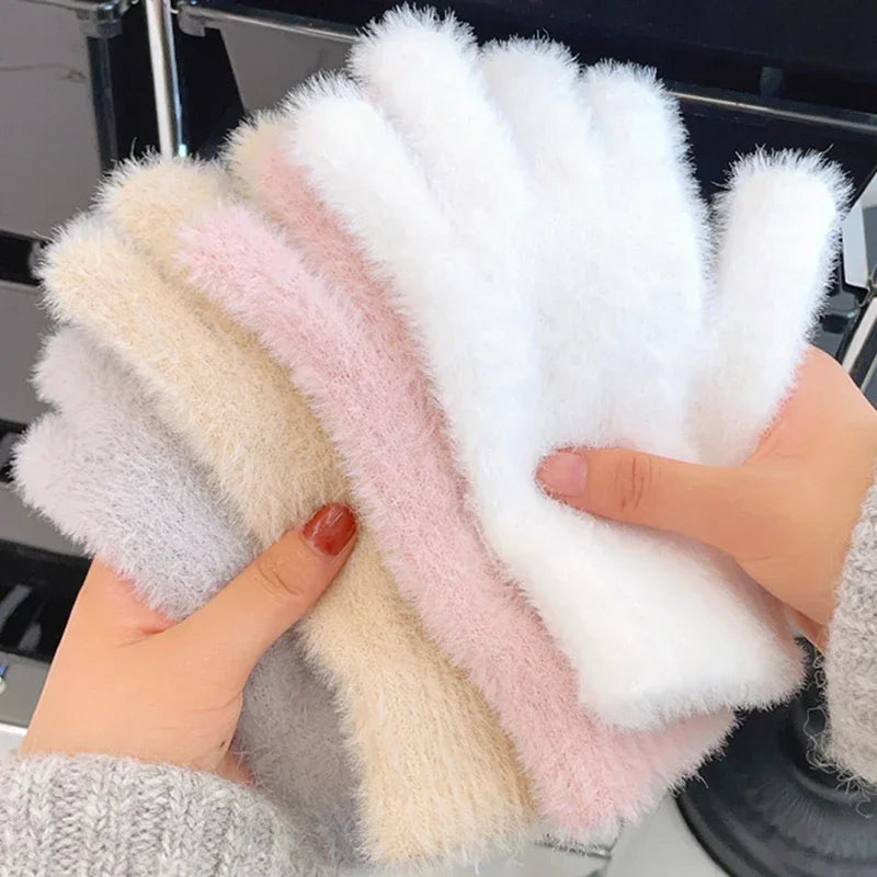 Women's Winter Warm Plush Velvet Gloves – Windproof Knit