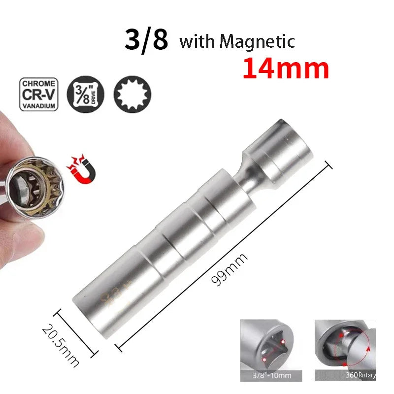 Magnetic Spark Plug Socket 14/16mm – 360° Rotary Removal Tool