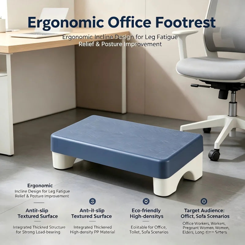 Ergonomic PP Footrest Under Desk – Cushioned Office Foot Stool