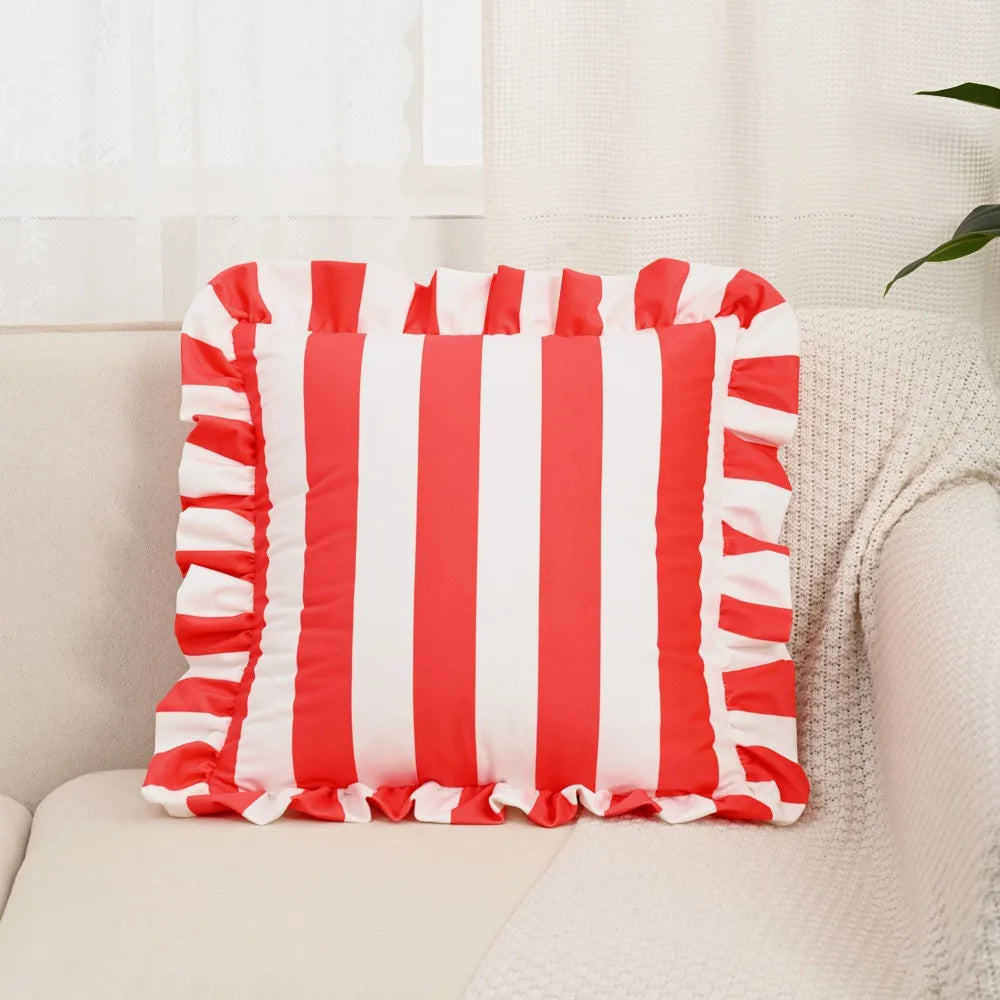 Velvet Striped Pillowcase Lotus Leaf Edge | 18x18 Home Decor