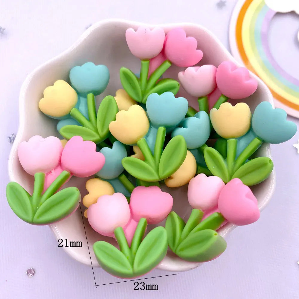 Kawaii Tulip Flatback Resin Figurines – 10PCS DIY Craft Decor