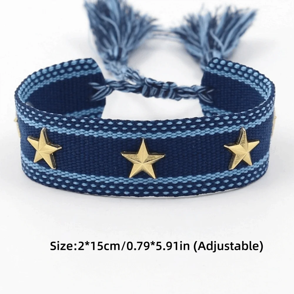 Bohemian Hand Woven Tassel Bracelet – Adjustable Star Rivet