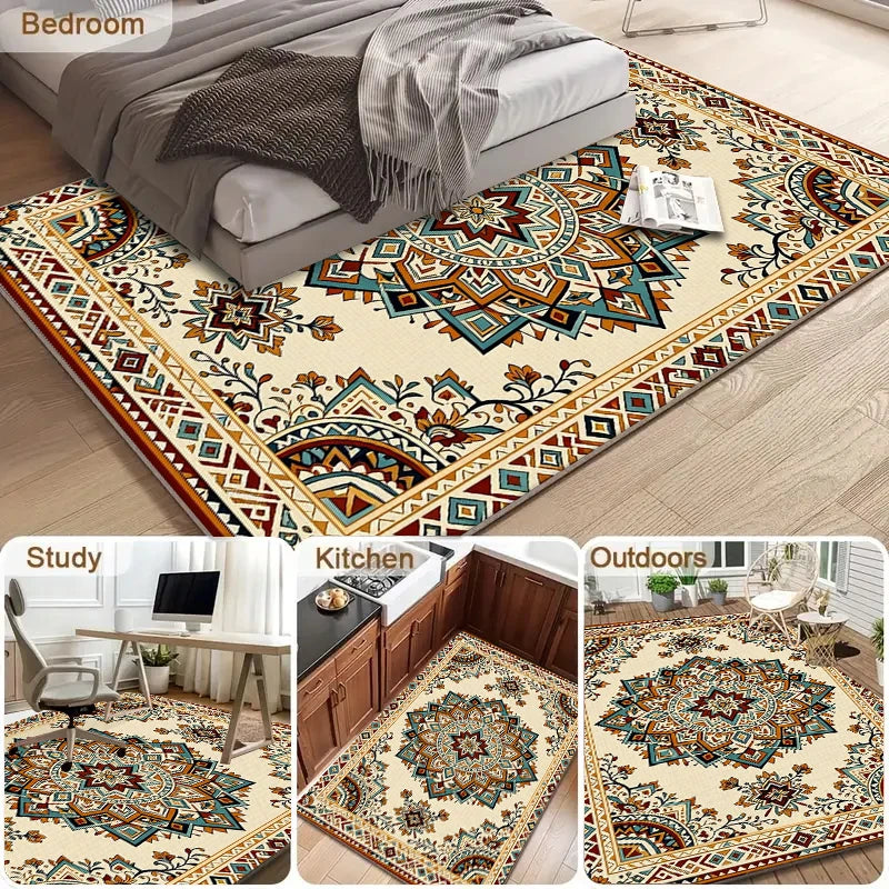 RAKKS Moroccan Crystal Velvet Rug | Boho Low-Pile Area Carpet