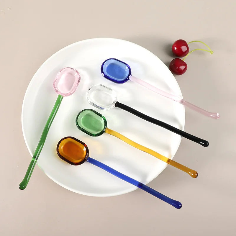 Colorful Glass Long Handle Dessert & Coffee Stirring Spoon