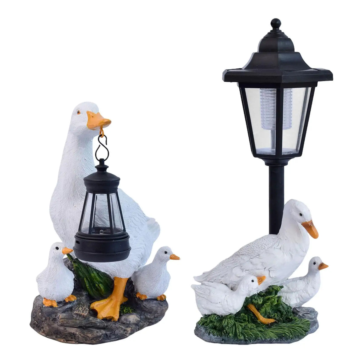 Duck Garden Statue with Solar Lamp – Weatherproof Resin Ornament