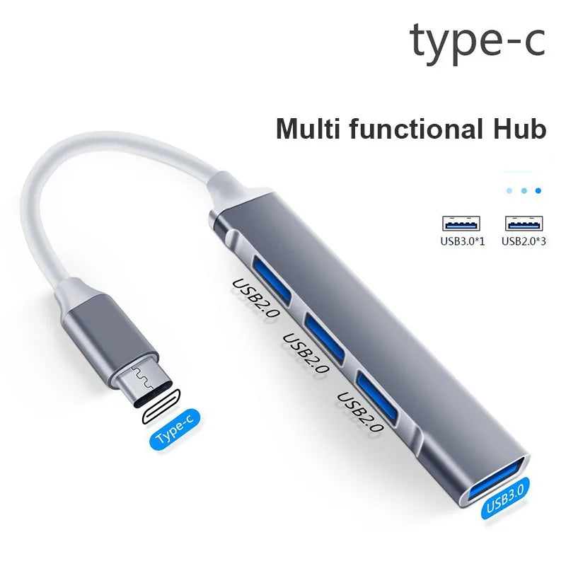OULLX USB-C 4-Port Hub – Aluminum Ultra-Thin Splitter