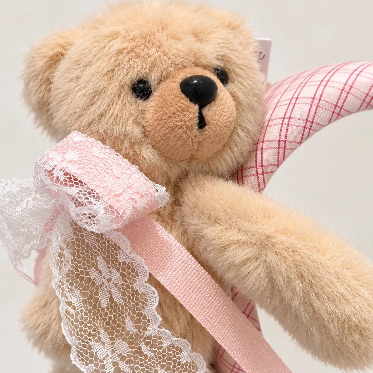 Plush Teddy Bear Headband – Plaid Hair Hoop with Lace Bow