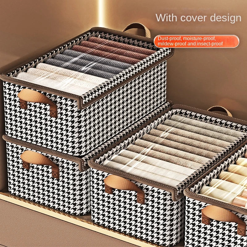 Foldable Clothes Storage Box with Dust Cover & Handle