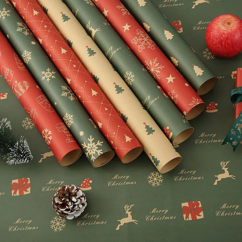 Christmas Vintage Kraft Wrapping Paper – Tree & Snowflake