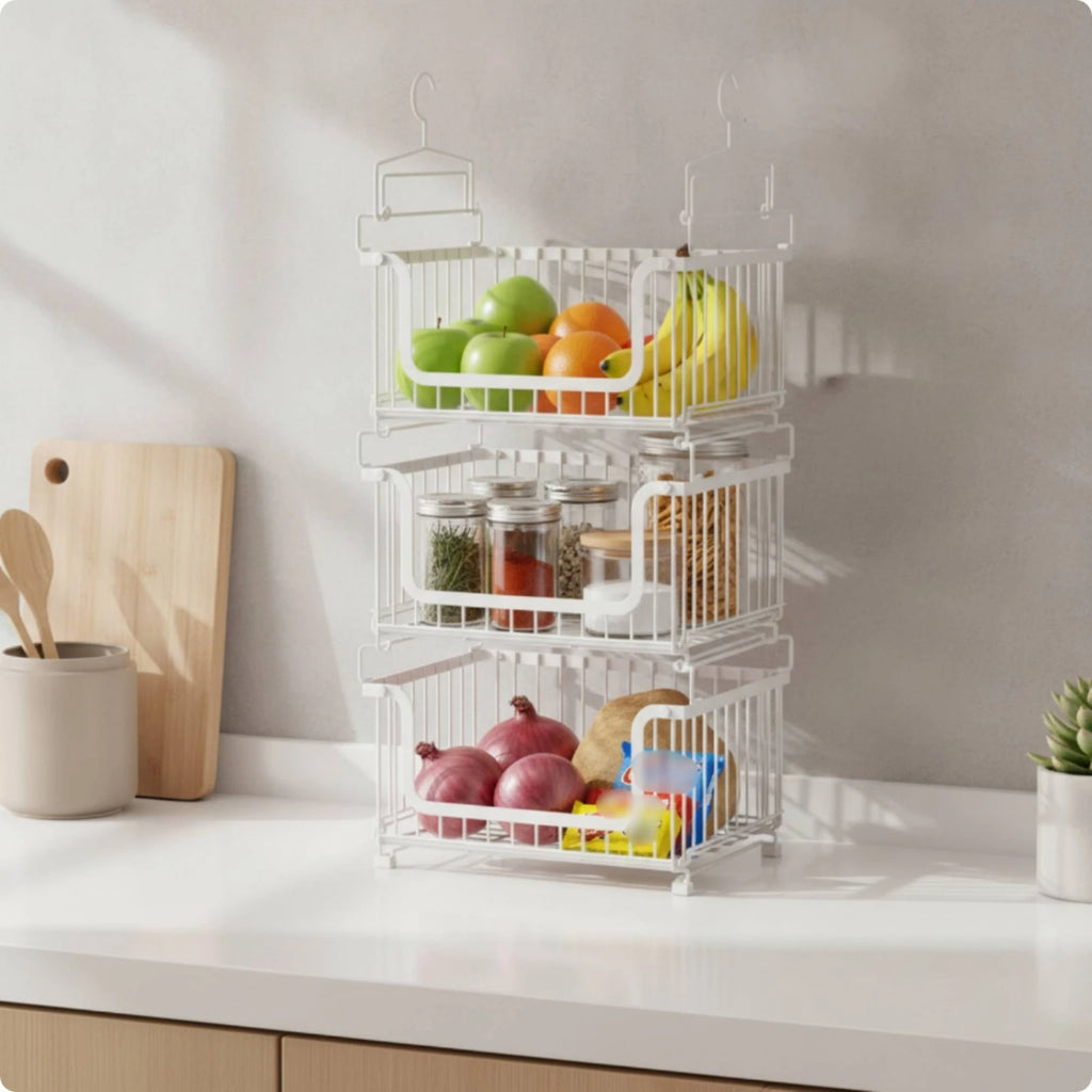 Under Shelf Basket – Stackable Wire Hanging Kitchen Organizer