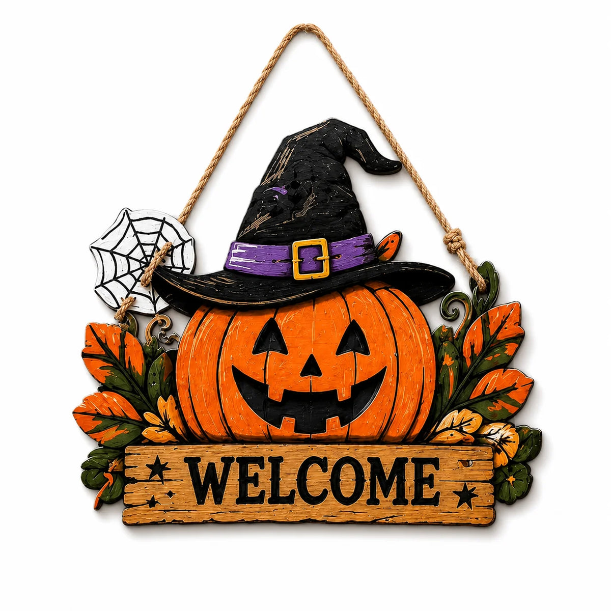 Halloween Wooden Door Sign – Black Cat Pumpkin Skull Plaque