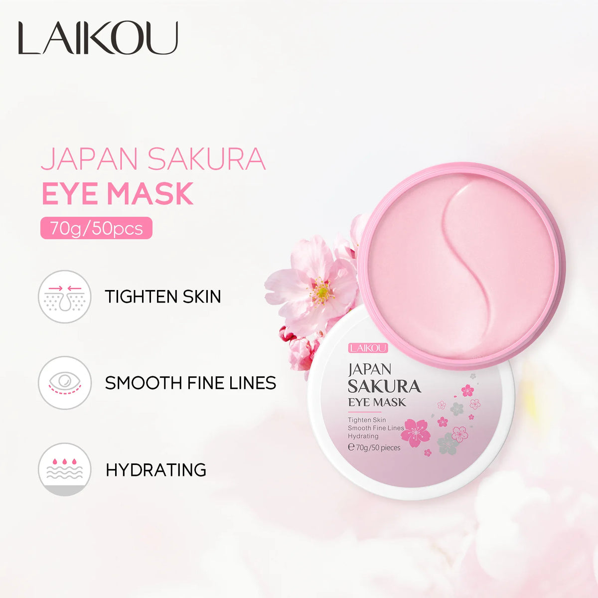 LAIKOU Sakura Collagen Gel Eye Patches – 50 Pcs Moisturizing