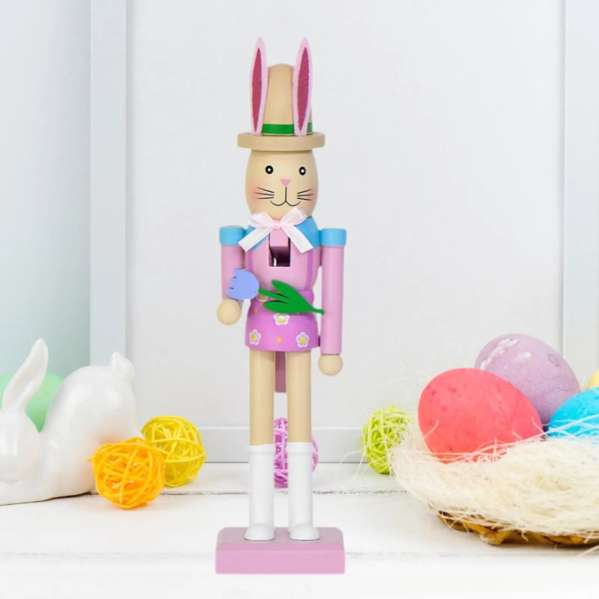 Easter Bunny Nutcracker Wood Figurine | Tabletop Statue