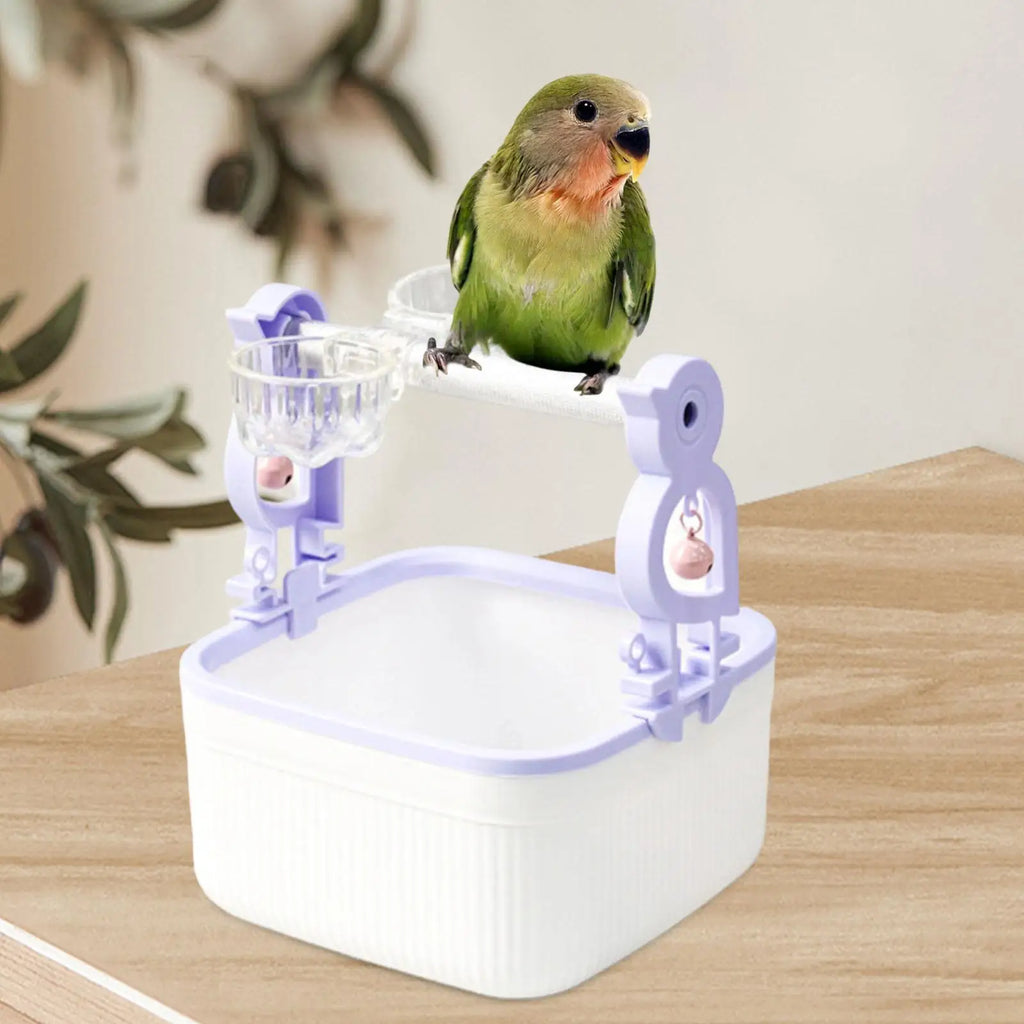 Desktop Bird Perch Stand with Feeder Cups | Parrot Toy